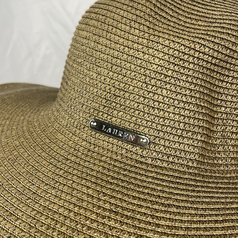 Lauren Ralph Lauren Straw Sunhat Floppy Wide Brim Two-Tone Brand Plaque Size M - Picture 4 of 10